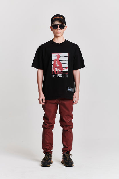 DAMIAGED GOODS ABSTRACT OVERSIZED SHORT SLEEVE T-SHIRT BLACK