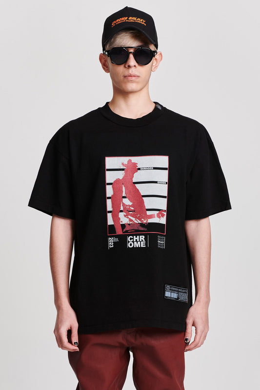 DAMIAGED GOODS ABSTRACT OVERSIZED SHORT SLEEVE T-SHIRT BLACK