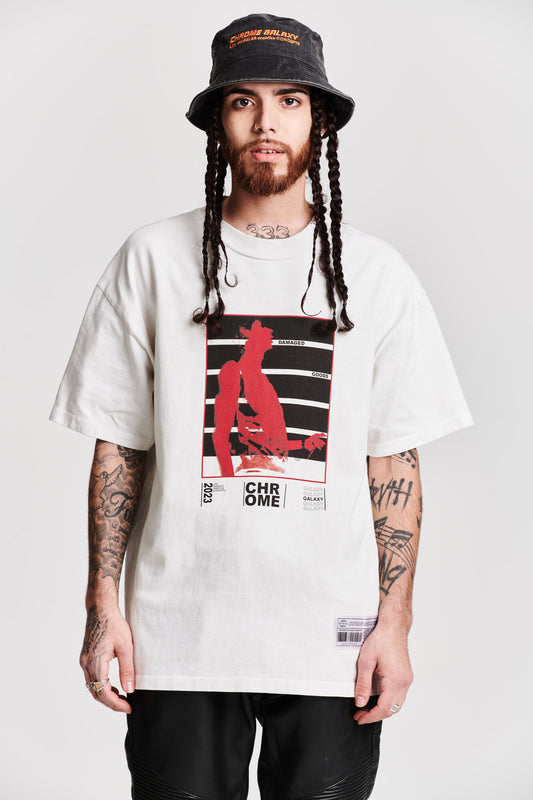 DAMAGED GOODS ABSTRACT SHORT SLEEVE TEE WHITE