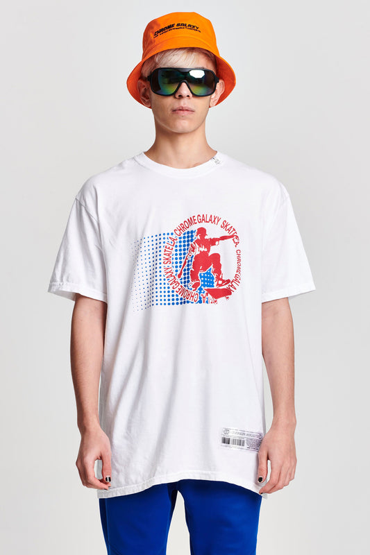DOTTED SKATER PRINT SHORT SLEEVE TEE WHITE