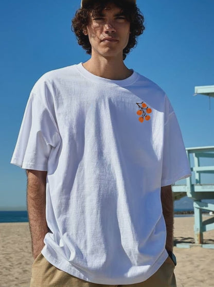 Citrus Branch Embroidered Tee – Summer Orchard Edition