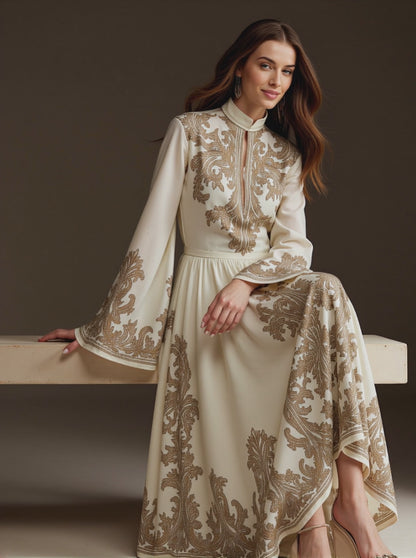 Zimmermann Natura Floral Paisley Long Sleeve Linen Midi Dress Khaki at Nordstrom