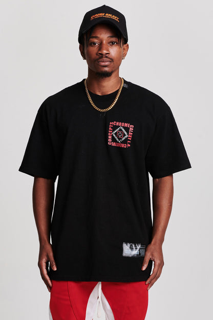 SQUARE RED OVERSIZED SHORT SLEEVE T-SHIRT BLACK