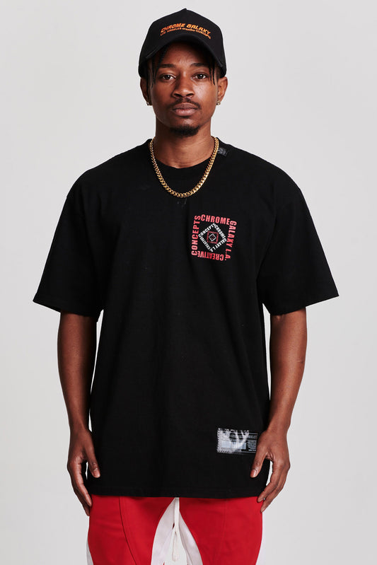 SQUARE RED OVERSIZED SHORT SLEEVE T-SHIRT BLACK