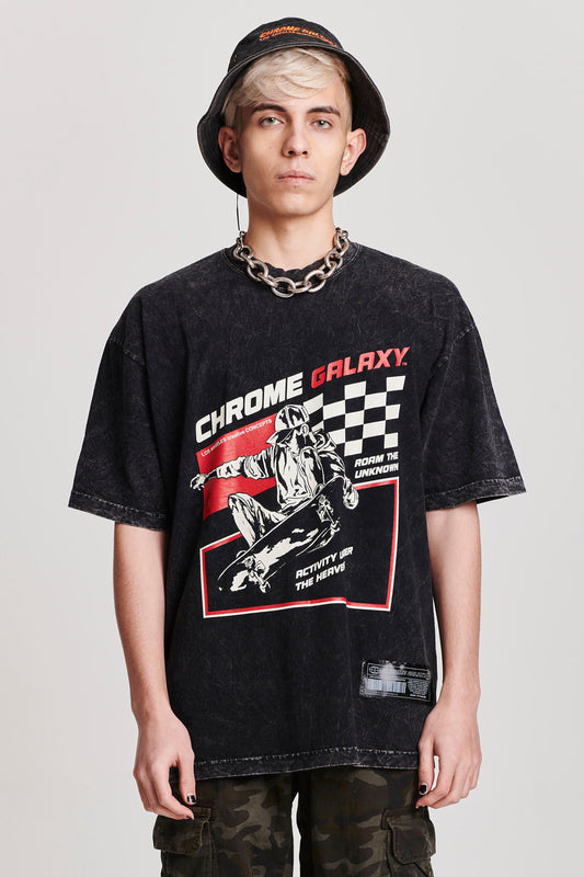 ROAM THE UNKNOWN OVERSIZED SHORT SLEEVE T-SHIRT CHARCOAL GREY